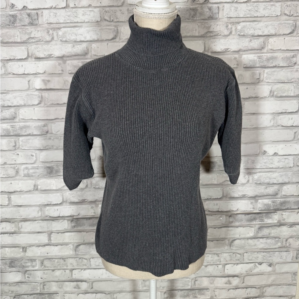Vintage Gloria Vanderbilt Gray Turtleneck Ribbed Sweater